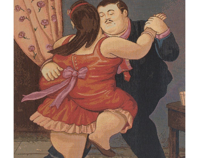 Botero Rosso Woven Tapestry, Italian Dancing Couple Wall Art