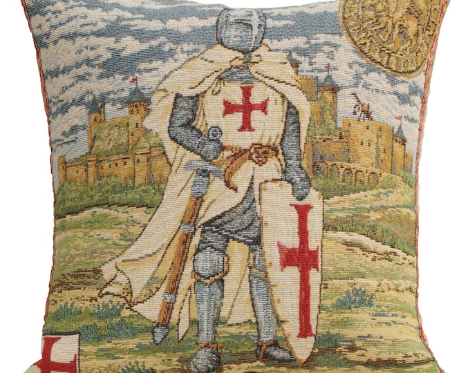 Medieval Knight Templier III Tapestry Cushion Cover: Woven Jacquard Gobelin Decorative Pillow 13x13 Inch