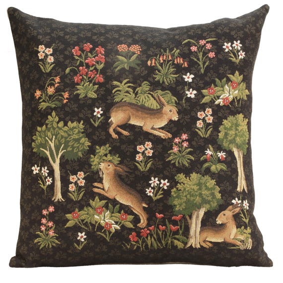 Forest Rabbits Tapestry Pillow Cover: Belgian Jacquard Woven Cotton (18x18 inch)