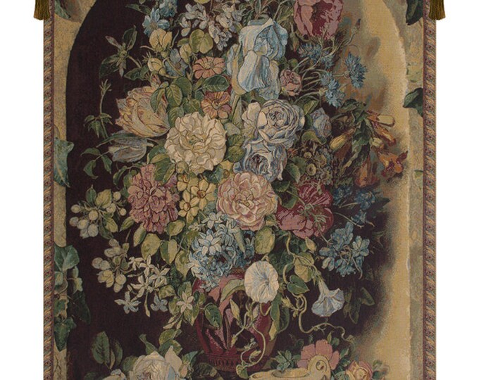 Floral Tapestry Wall Hanging: Italian Jacquard Woven Art (54x37 inch)