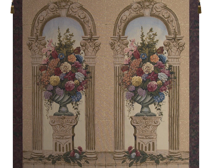 Elegant Floral Arch Belgian Wall Tapestry: Woven Renaissance Home Decor, 66x61 Inch Decorative Hanging