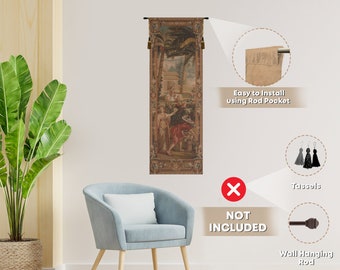 Vintage French Pineapple Harvest Tapestry: Woven Floral Wall Hanging, Exotic Tropical Scene, 87x29