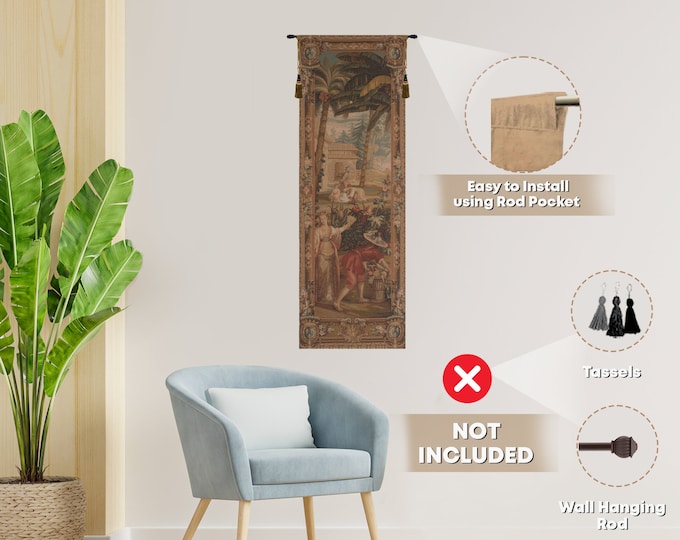 Vintage French Pineapple Harvest Tapestry: Woven Floral Wall Hanging, Exotic Tropical Scene, 87x29