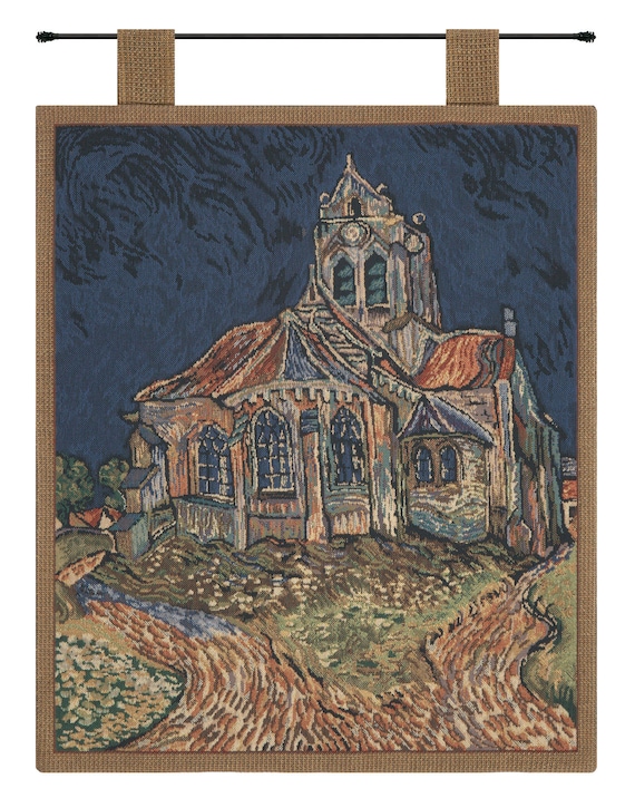 Van Gogh Church of Auvers Tapestry: Woven Belgian Wall Hanging