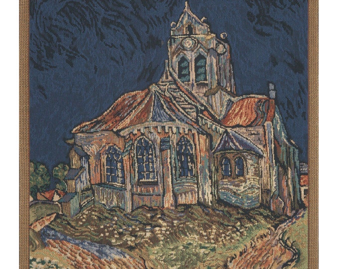Van Gogh Church of Auvers Tapestry: Woven Belgian Wall Hanging