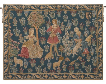 Travail de la Laine Tapestry Wall hanging- Millefleurs Decorative Wall Art - Woven French Wall Tapestry - Medieval Jacquard Wall Hanging