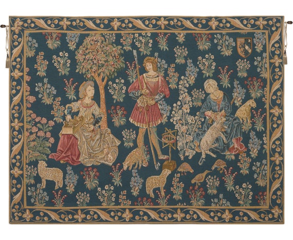 Enchanting Medieval Millefleurs Tapestry- French-Inspired Jacquard Wall Art for Elegant Home Decor