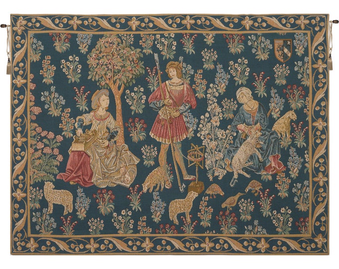 Enchanting Medieval Millefleurs Tapestry- French-Inspired Jacquard Wall Art for Elegant Home Decor