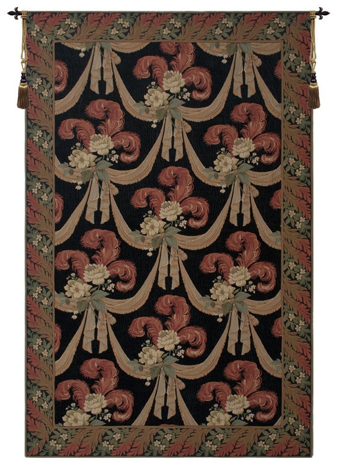Floral Scroll Tapestry Wall Hanging Baroque European Woven Art Vintage ...