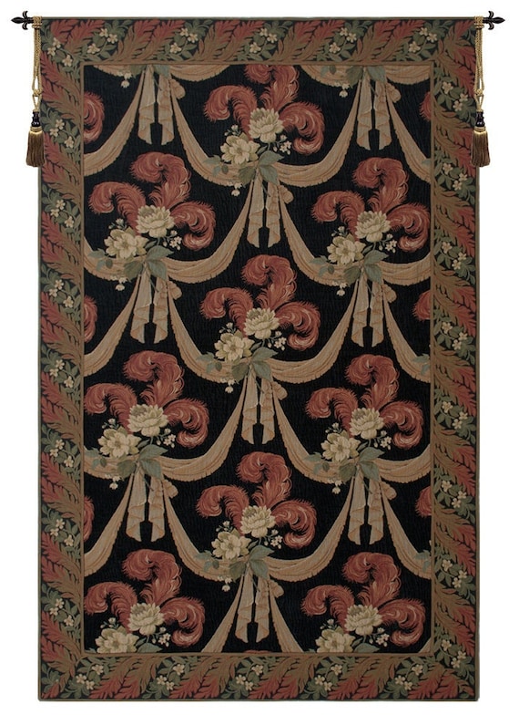 Elegant Floral Scroll European Jacquard Wall Tapestry - Belgian Woven Decorative Hanging Art Decor