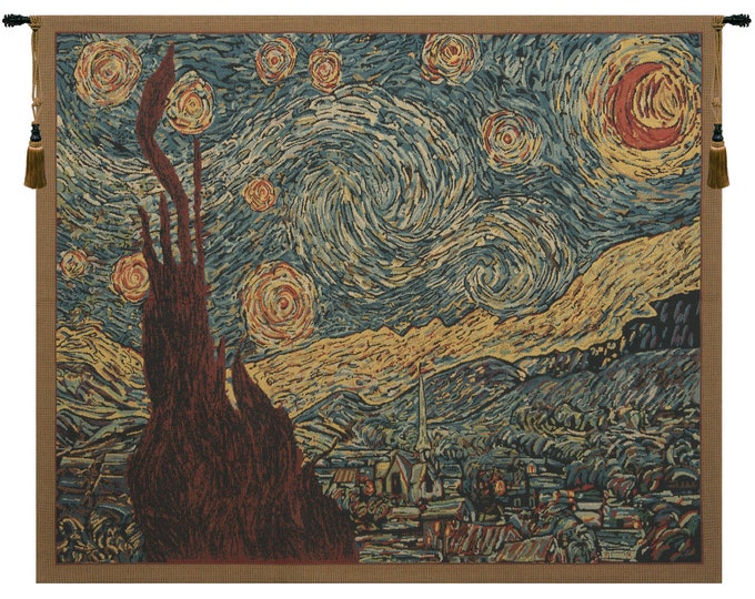Van Gogh Starry Night Tapestry: Woven Jacquard Wall Hanging