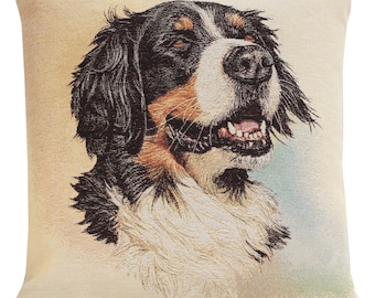 Bernese Mountain Dog Tapestry Pillow Cover 18x18 inch - Jacquard Woven Decorative Pillow Cover - Dog Lover Throw Pillows Case