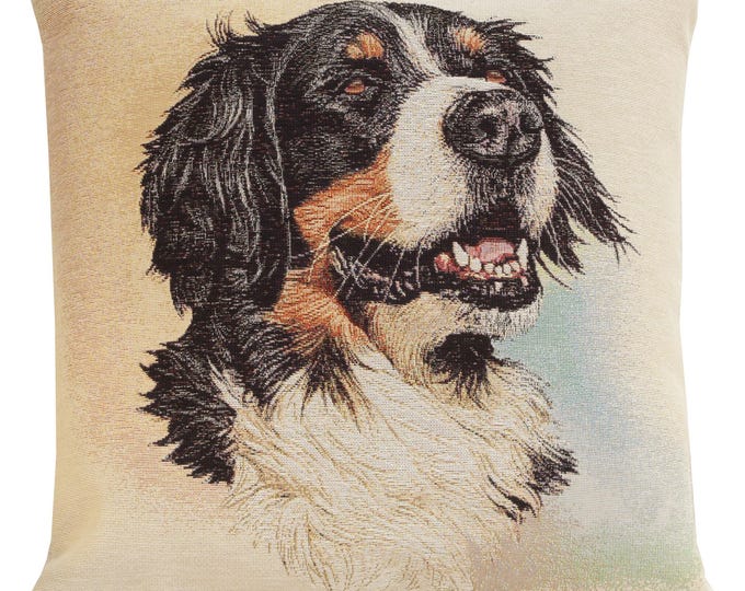 Bernese Mountain Dog Tapestry Pillow Cover: Jacquard Woven Throw Pillow (18x18 inch)