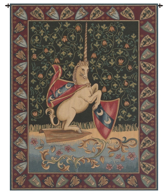 Unicorn Medieval Tapestry: Italian Woven Wall Hanging (33x26 inch)