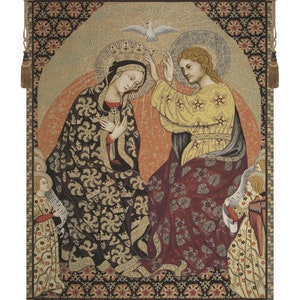 Madonna&#39;s Coronation Tapestry: Italian Woven Religious Wall Decor