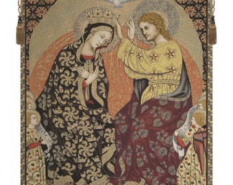 Madonna's Coronation European Wall Tapestry - Religious Wall Decor Art - Woven Italian Wall Tapestry - Jacquard Wall Hanging