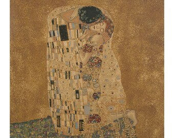 The Kiss by Klimt I European Wall Tapestry - Gustav Klimt Romantic Wall Art - Woven Italian Wall Tapestry - Bronze Background Wall Hanging