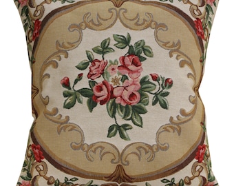 Aubusson Tapestry Throw Pillow Cover 18x18 in Belgian Woven Floral French Style