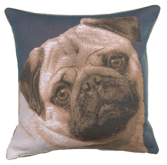 Pug Face Tapestry Cushion Cover: French Dog Pillow (18x18 Inch)
