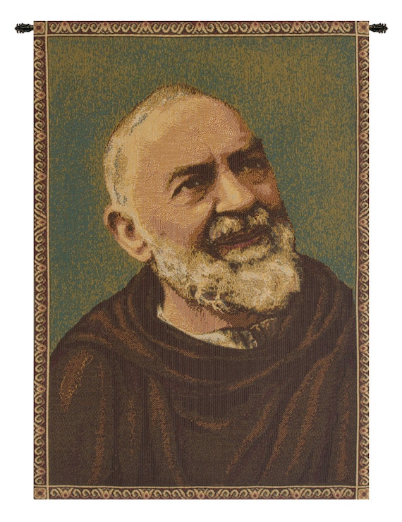 Padre Pio Tapestry: Italian Jacquard Woven Religious Wall Hanging