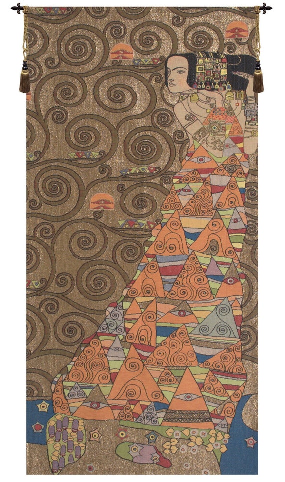 Klimt 'The Waiting' Woven Wall Tapestry: Medieval Lady Art