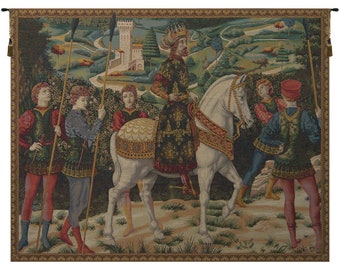 Melchior I European Wall Tapestry - Knight Medieval Wall Hanging - Woven Jacquard Wall Tapestry - Animals Art Decorative French Wall Art