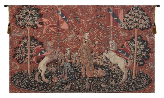 Lady and Unicorn Tapestry: Medieval Woven Jacquard Wall Hanging