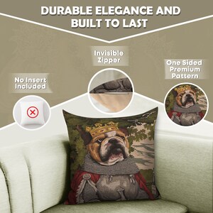 Belgian Chien Arthur Cushion Cover, 18x18 Woven in Belgium BullDog Decor, Pillow, Tapestry Medieval Knight Armour Unique Gift image 7