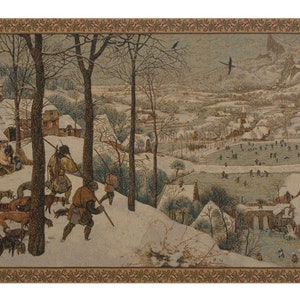 雪の中での狩猟 ヨーロッパ風 壁掛けタペストリー - 風景 ジャカード 壁装飾アート - イタリア製 織り壁掛けタペストリー - 狩猟シーン 壁掛け
