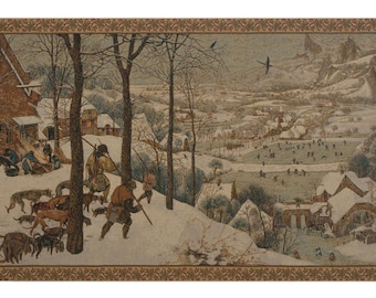 Hunting in the Snow European Wall Tapestry - Landscape Jacquard Wall Decor Art - Woven Italian Wall Tapestry - Hunting Scenes Wall Hanging