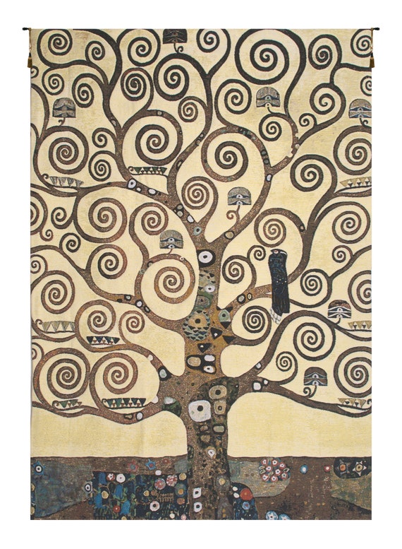 Klimt Tree of Life Tapestry: Belgian Jacquard Wall Hanging (38x26 inch)