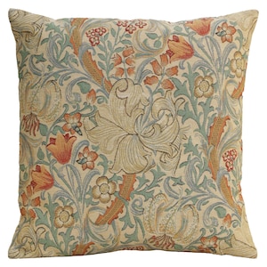 Goldener Lilien-Tapisserie-Kissenbezug 18x18 Belgischer Jacquard-Blumendekorativer gewebter Kissenbezug