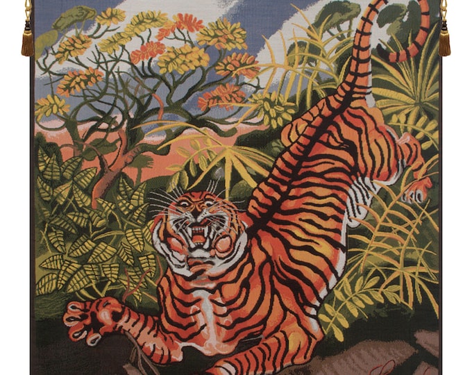 Ligabue Tiger Woven Tapestry: Italian Modern Wall Art (50x50 inch)