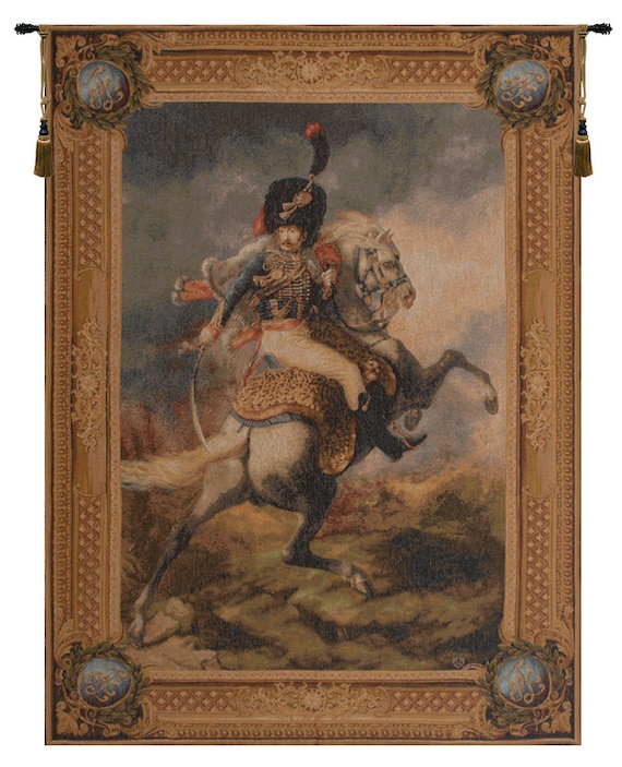 French Jacquard Woven Wall Tapestry: Cavalier de la Garde Imperiale