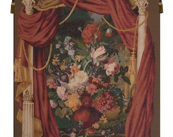 Bouquet Theatral European Wall Tapestry - Woven French Wall Hanging - Floral Bouquet Wall Décor Art - Decorative Medieval Wall Tapestry