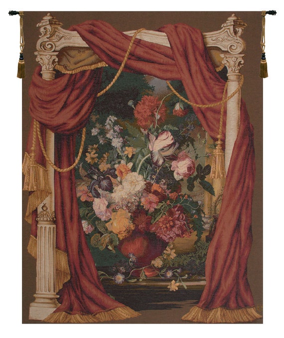 French Floral Tapestry: Woven Bouquet Wall Hanging Art