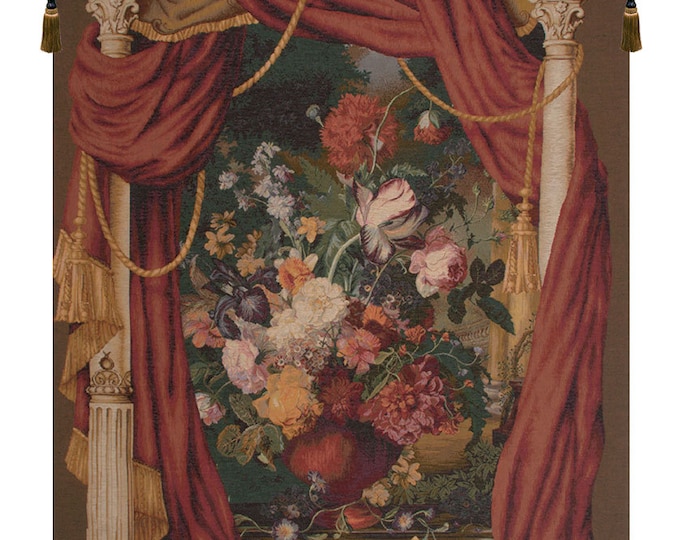 French Floral Tapestry: Woven Bouquet Wall Hanging Art