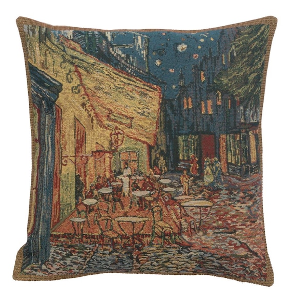 Van Gogh Tapestry Pillow Cover: Terrace Belgian Woven Cushion (16x16 inch)