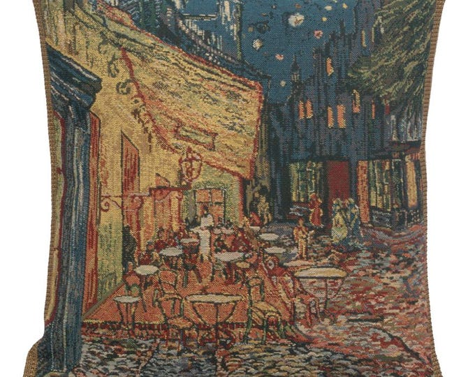 Van Gogh Tapestry Pillow Cover: Terrace Belgian Woven Cushion (16x16 inch)
