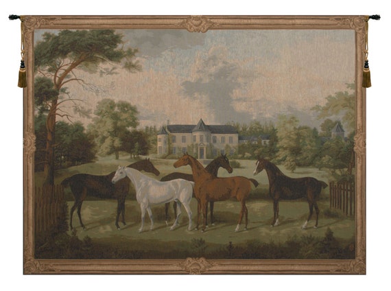 Five Horses English Tapestry - Luxury Wall Decor - Handcrafted Belgian Tapestries