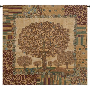 クリムトの生命の樹 ヨーロッパの壁掛けタペストリー - グスタフ・クリムトの高級壁装飾アート - 織りイタリア壁掛けタペストリー - ブロンズ背景壁掛け
