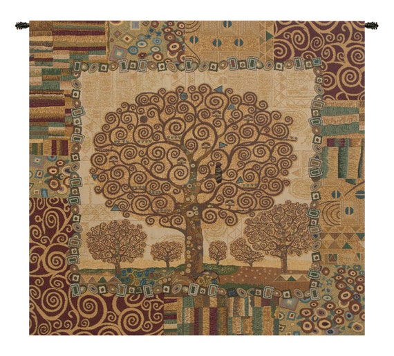 Klimt's Tree of Life Tapestry: Woven Italian Wall Hanging (25x25 inch)