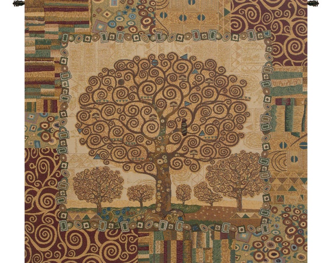 Klimt's Tree of Life Tapestry: Woven Italian Wall Hanging (25x25 inch)