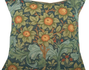William Morris Tapestry Throw Pillow Cushion Cover: Orange Tree Floral, 19x19 Inch