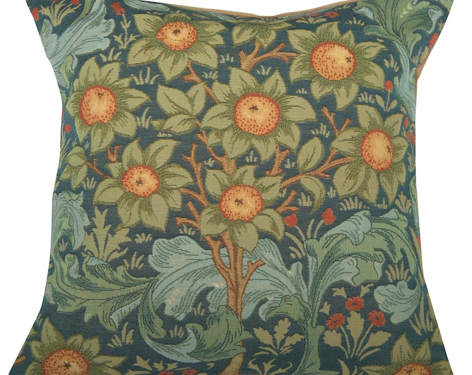 William Morris Tapestry Throw Pillow Cushion Cover: Orange Tree Floral, 19x19 Inch