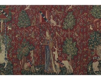 Lady and the Unicorn Serial Panoramic Wall Tapestry | Medieval Wall Hanging Art | Jacquard Woven European Wall Art | Modern Wall Decor Art