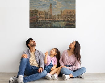 Venice Rialto Bridge Landscape Tapestry - European Woven Wall Art Hanging for Italian-Inspired Decor