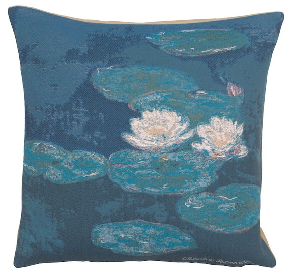 Monet's Lily Pads Tapestry Cushion Cover: Woven Floral Pillow (18x18)