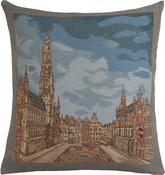 Grand Place Brussels Tapestry Pillow Cover: Belgian Woven Gothic Decor (16x16 Inch)