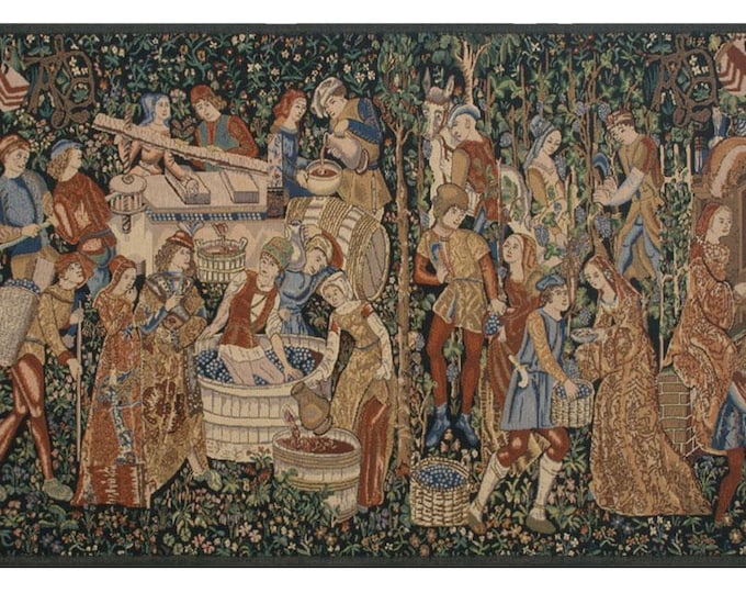 Vintage European Millefleurs Tapestry: Medieval Rust-Colored Wall Hanging for Home Decor